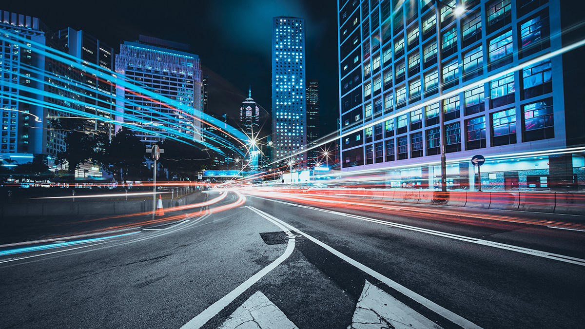 Light trails on city street