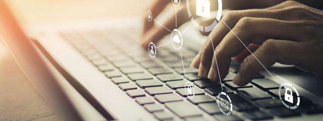 Hands on keyboard with lock graphics