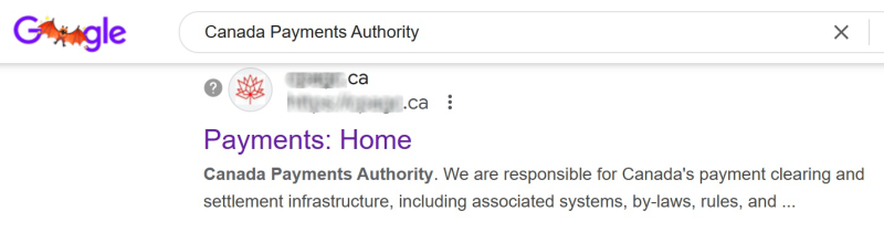 Screen capture of a google search